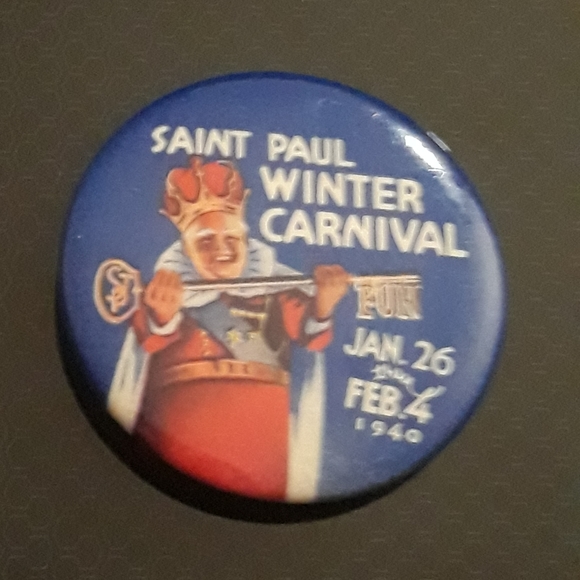 Vintage 1940 St Paul Winter Carnival King Boreas Pin - Small Blue Royal Pin - Picture 6 of 7